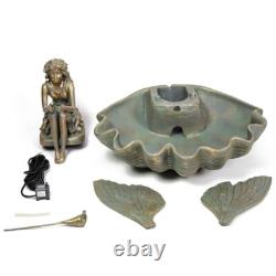 Fée sur fontaine de jardin en coquillage d'ormeau autoportante H78cm Primrose