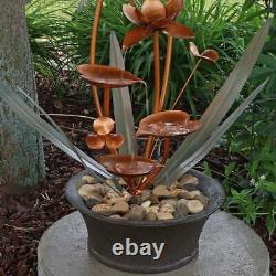 Fleurs de cuivre en plein air Fontaine de jardin sculpturale sur table de fontaine d'eau de jardin