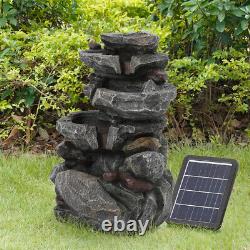 Fontaine Cascade de Jardin Multi-Étages Alimentée par l'Énergie Solaire avec Lumière LED pour l'Extérieur