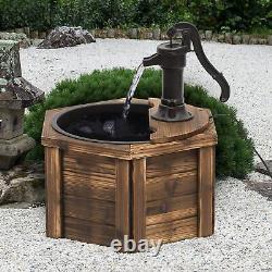 Fontaine D'eau Électrique En Bois Jardin Ornement Avec Pompe À Main En Plastique Puits