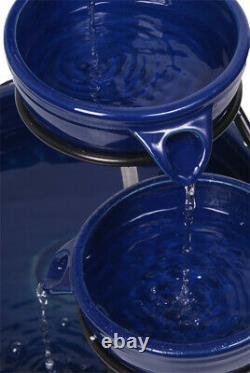 Fontaine De Caractéristique D'eau En Céramique Solaire Avec Batterie De Secours Et Leds Solaray Blue