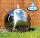 Fontaine De Jardin En Acier Inoxydable Poli Sphere Avec Led 28cm