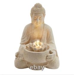 Fontaine LED autonome de jardin Bouddha Sérénité 40 cm avec élément décoratif