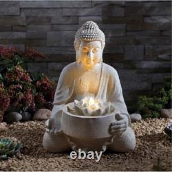 Fontaine LED autonome de jardin Bouddha Sérénité 40 cm avec élément décoratif