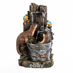 Fontaine LED avec Oies de Mer, Martin-Pêcheurs et Loutres de Sérénité, 63 cm Décoration de Jardin
