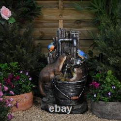 Fontaine LED avec Oies de Mer, Martin-Pêcheurs et Loutres de Sérénité, 63 cm Décoration de Jardin