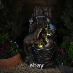 Fontaine LED avec Oies de Mer, Martin-Pêcheurs et Loutres de Sérénité, 63 cm Décoration de Jardin