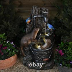 Fontaine LED avec Oies de Mer, Martin-Pêcheurs et Loutres de Sérénité, 63 cm Décoration de Jardin