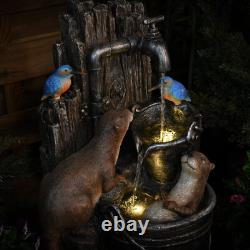 Fontaine LED avec Oies de Mer, Martin-Pêcheurs et Loutres de Sérénité, 63 cm Décoration de Jardin