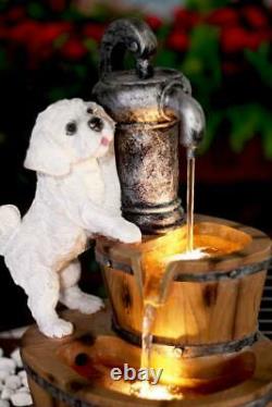 Fontaine Solaire Jardin Extérieur Caractéristique De L'eau Statue Led Accueil Décoration Puppy Dog