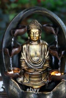 Fontaine Solaire Led Caractéristique De L'eau Extérieure Polyresin Golden Buddha Garden Statue