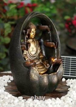 Fontaine Solaire Led Caractéristique De L'eau Extérieure Polyresin Golden Buddha Garden Statue