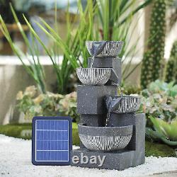 Fontaine à LED solaire pour jardin, avec cascades de bols, décor extérieur.