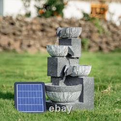 Fontaine à LED solaire pour jardin, avec cascades de bols, décor extérieur.