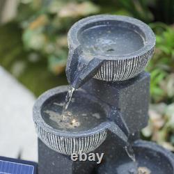 Fontaine à LED solaire pour jardin, avec cascades de bols, décor extérieur.