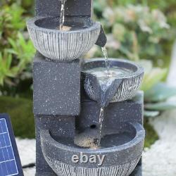 Fontaine à LED solaire pour jardin, avec cascades de bols, décor extérieur.