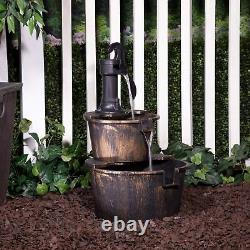 Fontaine à barils à 2 niveaux, caractéristique de pompe à eau de jardin, ornement de jardin, électrique.