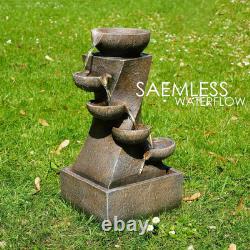 Fontaine à bol cascade pour jardin avec LED, alimentée sur secteur, pour intérieur et extérieur