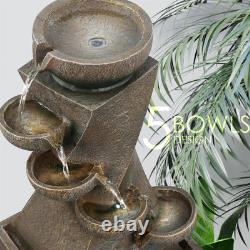 Fontaine à bol cascade pour jardin avec LED, alimentée sur secteur, pour intérieur et extérieur