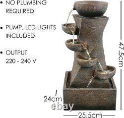 Fontaine à bol cascade pour jardin avec LED, alimentée sur secteur, pour intérieur et extérieur Fontaine à bol cascade pour jardin avec LED, alimentée sur secteur, pour intérieur et extérieur