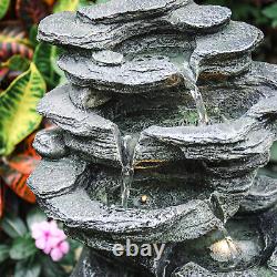 Fontaine à cascades en roche de jardin à énergie solaire avec LED, statues et décoration d'eau