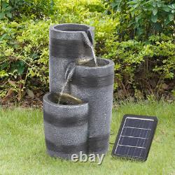 Fontaine à eau à 3 niveaux avec éclairage, ornements de jardin en résine alimentés par énergie solaire