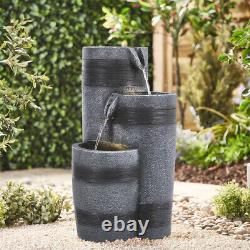 Fontaine à eau à 3 niveaux avec éclairage, ornements de jardin en résine alimentés par énergie solaire