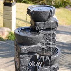 Fontaine à eau à LED avec 3 niveaux de bols Teamson Home, caractéristique de jardin en gris foncé avec cascade.