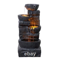Fontaine à eau à LED avec 3 niveaux de bols Teamson Home, caractéristique de jardin en gris foncé avec cascade.