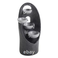 Fontaine à eau à cascade large avec éclairage LED, 68 cm, alimentée par énergie solaire pour le jardin