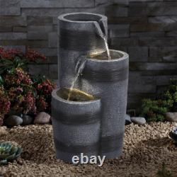 Fontaine à eau à trois barils en cascade, caractéristique de jardin alimentée par énergie solaire