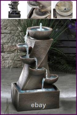 Fontaine à eau de jardin alimentée par énergie solaire avec cascade et 2 lumières LED