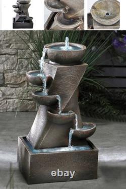 Fontaine à eau de jardin alimentée par énergie solaire avec cascade et 2 lumières LED