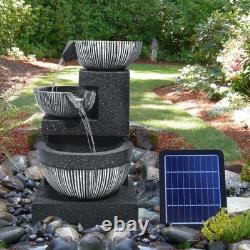 Fontaine à eau de jardin solaire avec lumière LED, cascade en pierre, chute d'eau extérieure