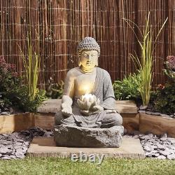 Fontaine à eau du jardin Bouddha Sérénité avec LED, ornement autonome de 56 cm
