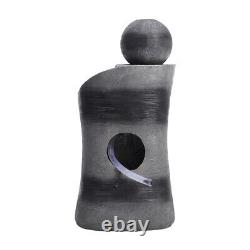 Fontaine à eau en forme de boule noire avec éclairage, alimentée par énergie solaire, pour patio de jardin extérieur.