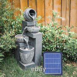 Fontaine à eau en polyrésine solaire d'extérieur avec bol à flow et lumières LED décoratives pour jardin