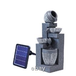 Fontaine à eau en polyrésine solaire d'extérieur avec bol à flow et lumières LED décoratives pour jardin