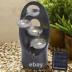 Fontaine à eau en résine et pierre avec cascade LED pour jardin extérieur à énergie solaire