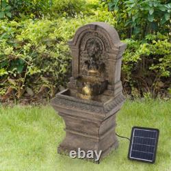 Fontaine à eau extérieure solaire avec motif de lion et lumière LED