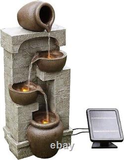 Fontaine à eau solaire 4 niveaux avec lumières LED pour jardin intérieur/extérieur