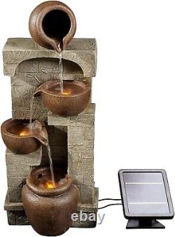 Fontaine à eau solaire 4 niveaux avec lumières LED pour jardin intérieur/extérieur