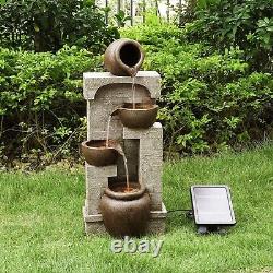 Fontaine à eau solaire 4 niveaux avec lumières LED pour jardin intérieur/extérieur