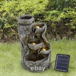 Fontaine à eau solaire à 4 niveaux avec bols en pierre, cascade d'eau pour jardin extérieur