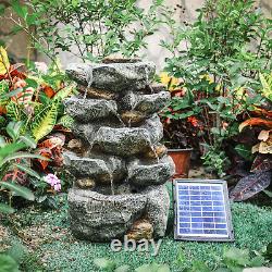 Fontaine à eau solaire avec pierres en cascade et statues lumineuses LED pour décoration de jardin