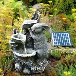Fontaine à eau solaire en forme de lapin avec LED - Décoration de jardin à la maison