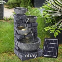 Fontaine à eau solaire rustique avec lumières LED pour jardins, patios et balcons
