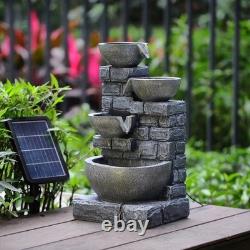 Fontaine à eau solaire rustique avec lumières LED pour jardins, patios et balcons