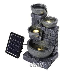 Fontaine à eau solaire rustique avec lumières LED pour jardins, patios et balcons