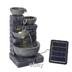 Fontaine à eau solaire rustique avec lumières LED pour jardins, patios et balcons